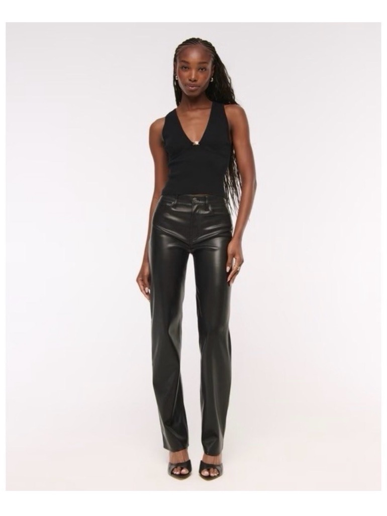 Abercrombie & Fitch 90s Black Straight Leg Faux Leather Pants